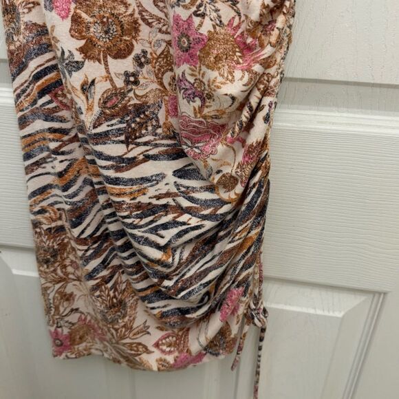 Anthropologie Daily Practice Ruched Mini Dress Size XS Floral Animal Print Boho - Picture 5 of 5